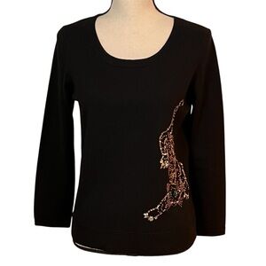 Milly Black Wool Sequin Panther Sweater Sz-M